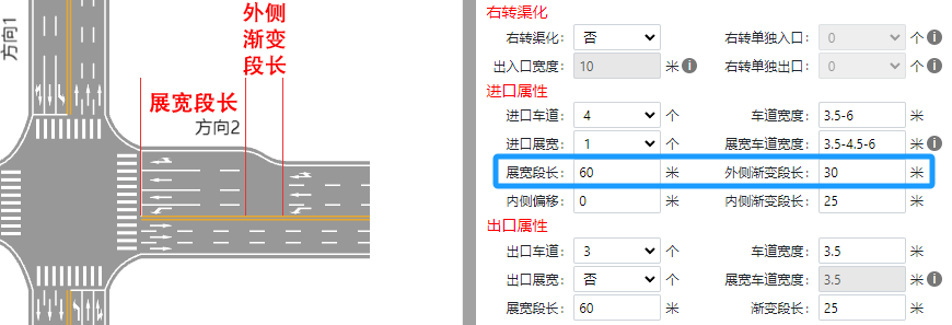 RoadGee进口-展宽段长/外侧渐变段长